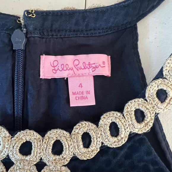 Lilly Pulitzer Sasha Shift Dress Women's Size 4 Navy Blue Metallic Gold - Picture 4 of 16